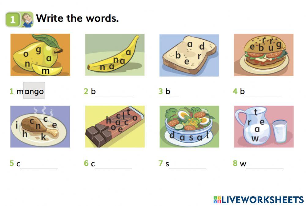 Food and drink. Write the words