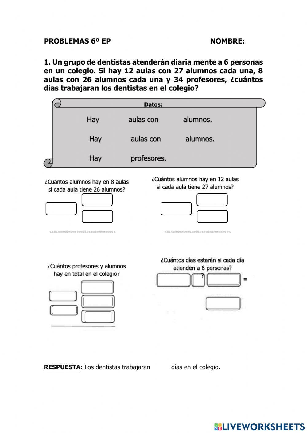 Problemas matemáticos 6ºEP