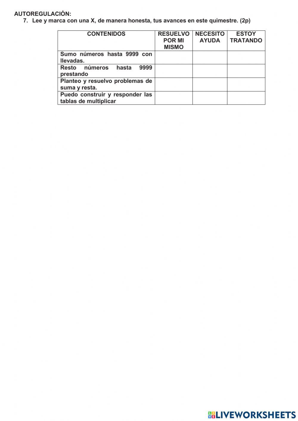 EVALUACIÓN DE MATEMÁTICAS 1Q