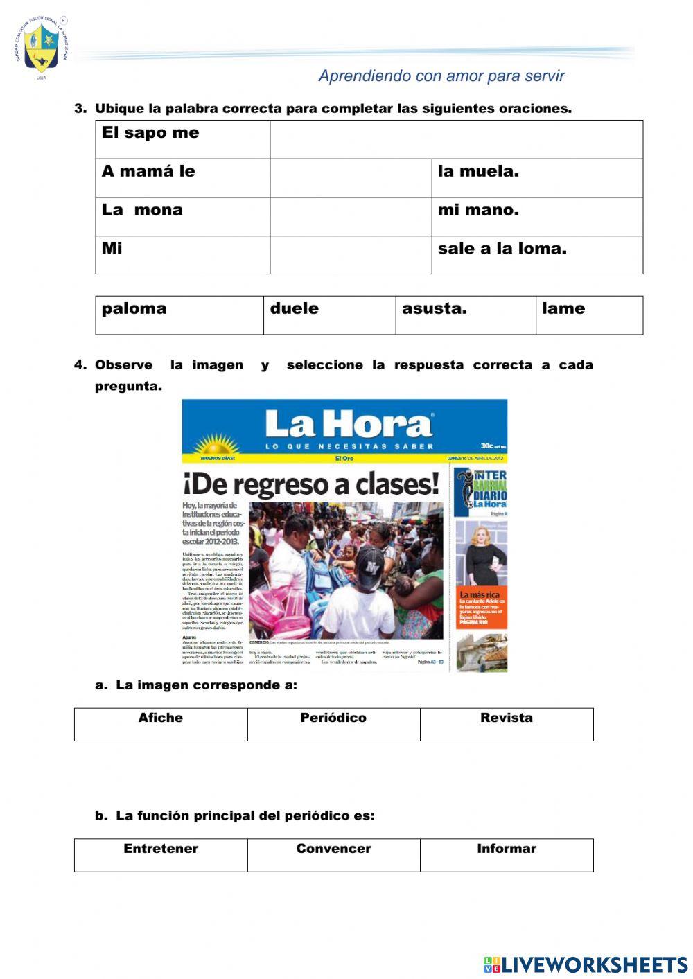 Evaluación Quimestral Lengua y Literatura