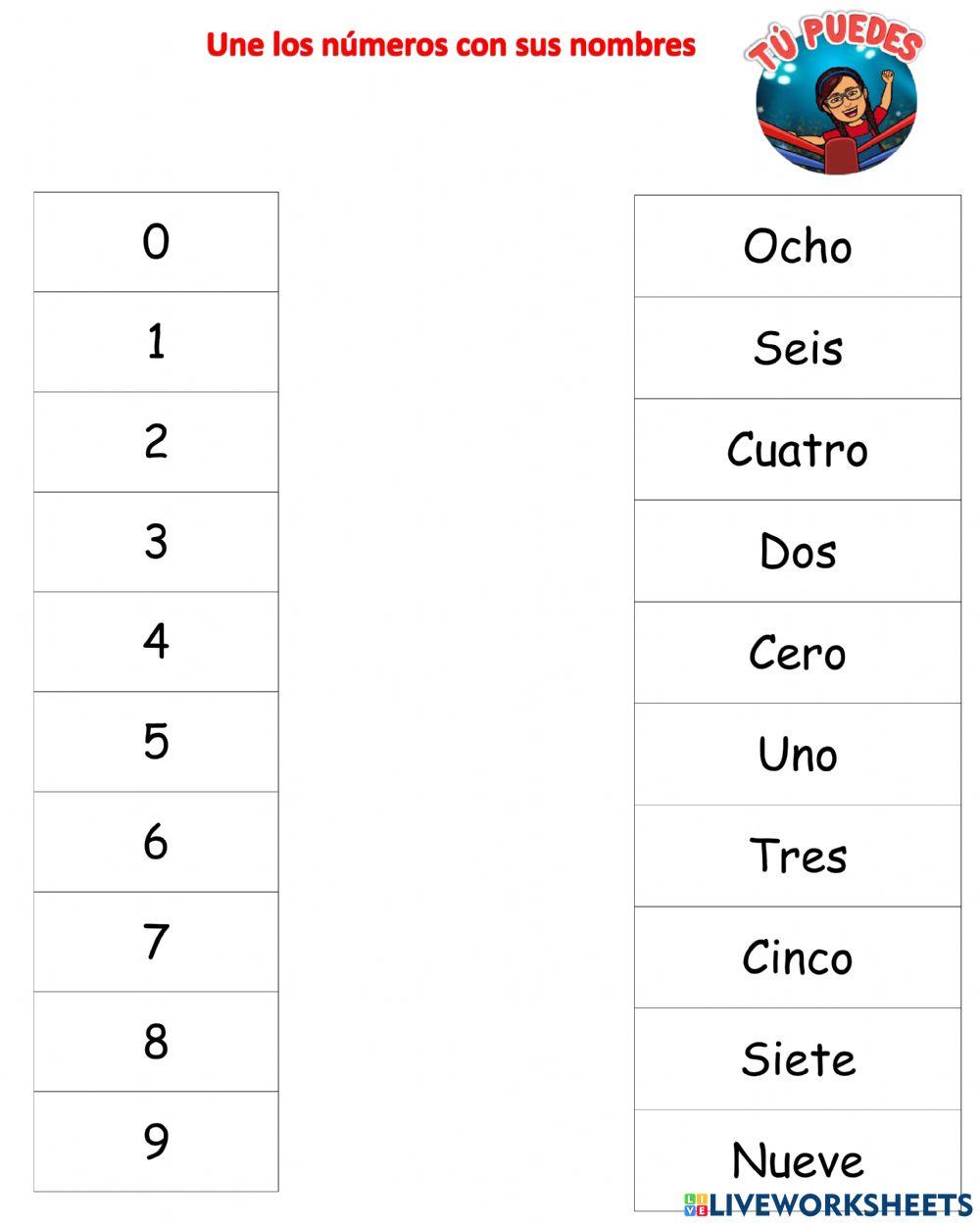 Números y sus nombres (0 al 19)