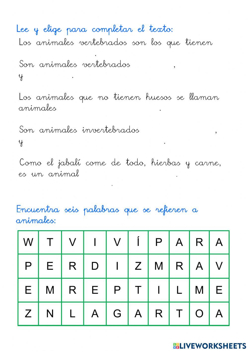 Repaso de las características de los animales