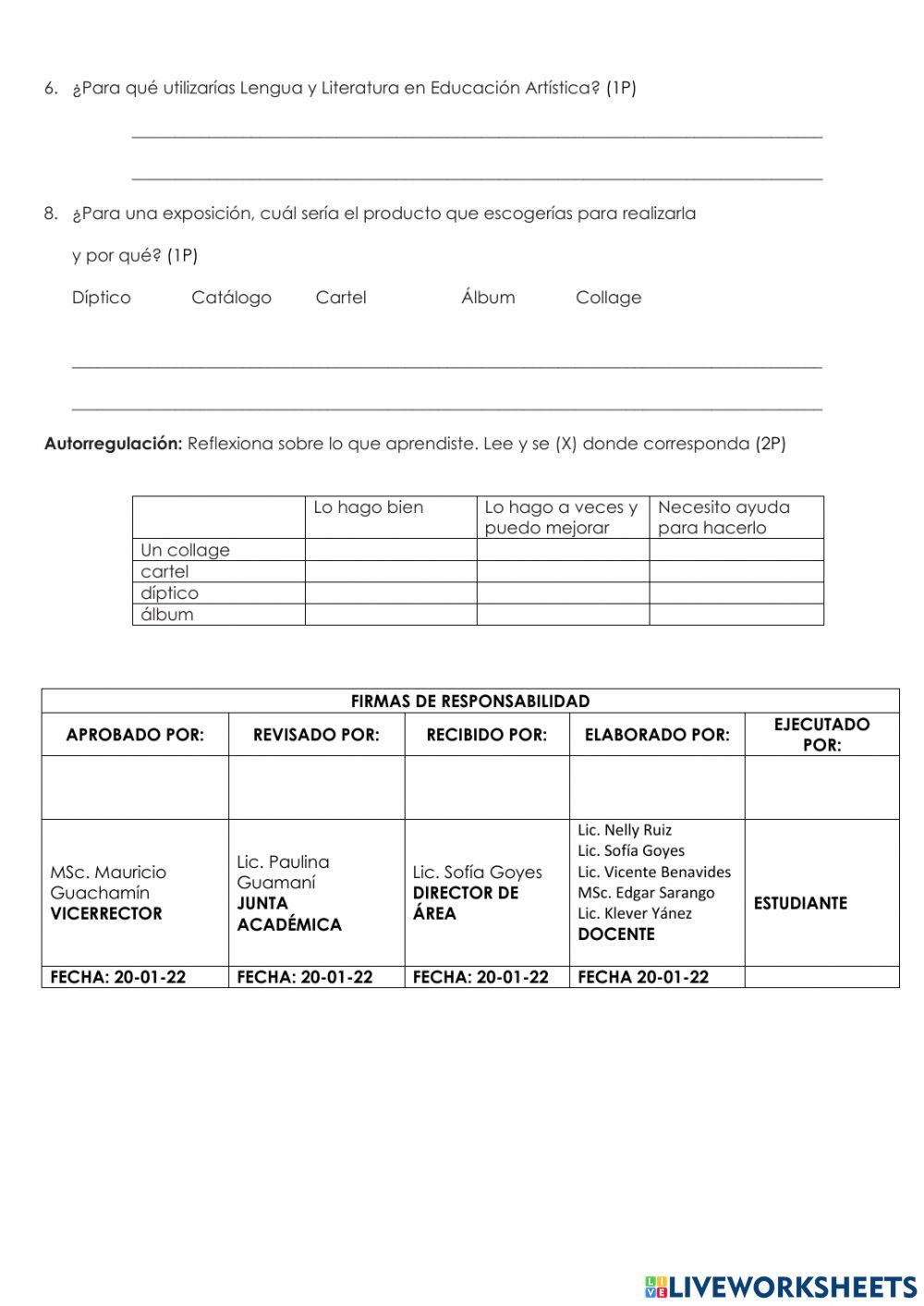 Examen de  Educación Cultural y Artística