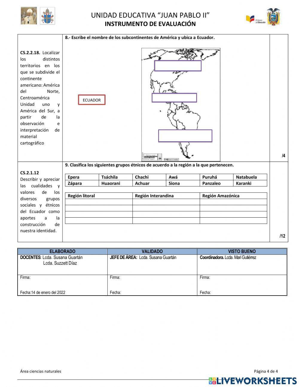 EVALUACIÓN QUIMESTRAL DE ESTUDIOS SOCIALES