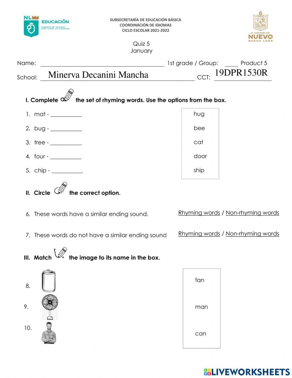 January Quiz - First Grade