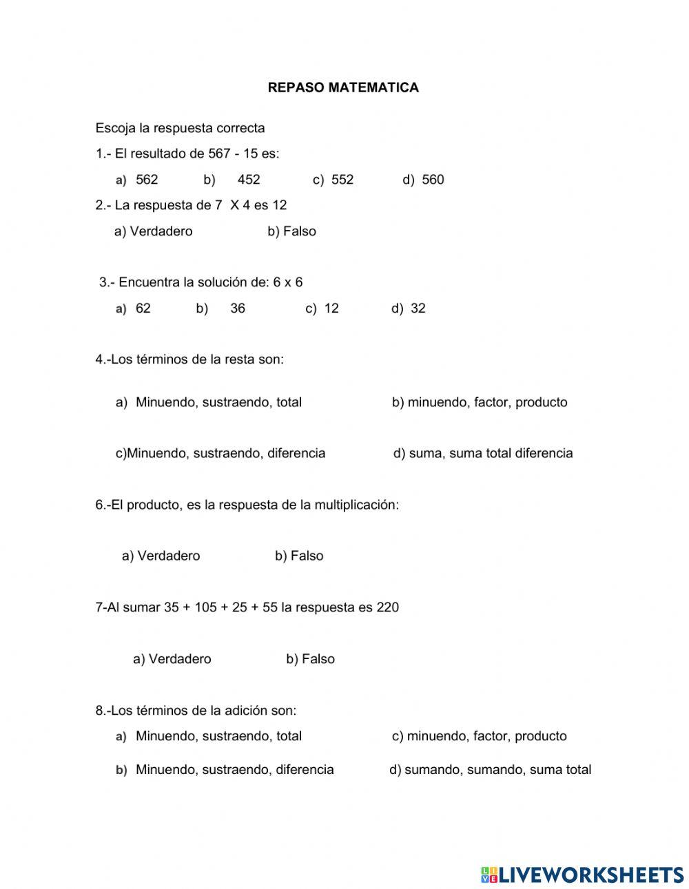 Repaso de matemática