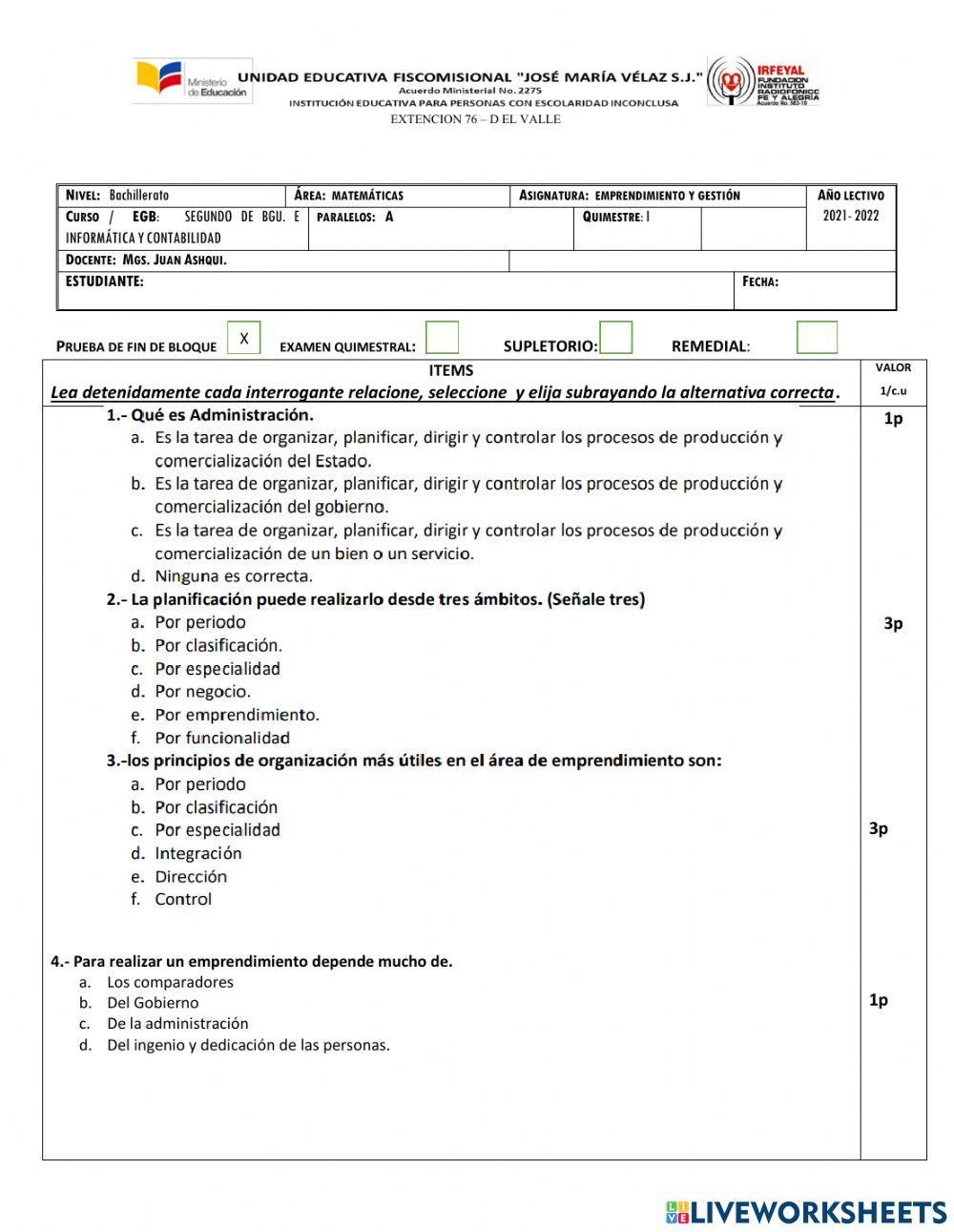 Emprendimiento y gestión