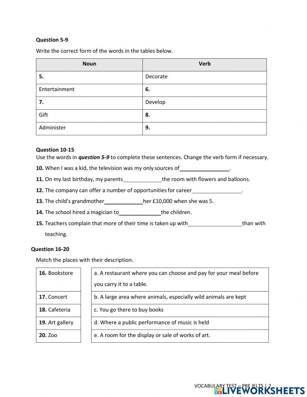 Vocab test 13. unit 5. listening. survival english