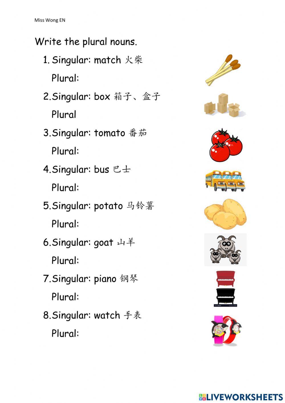 Write plural nouns