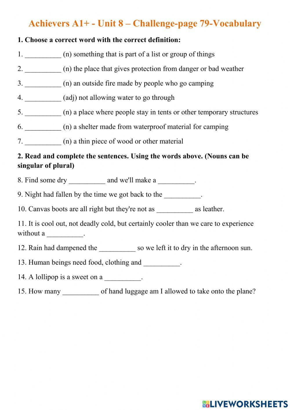 Achievers A1-u8-challenge-vocabs-page 79