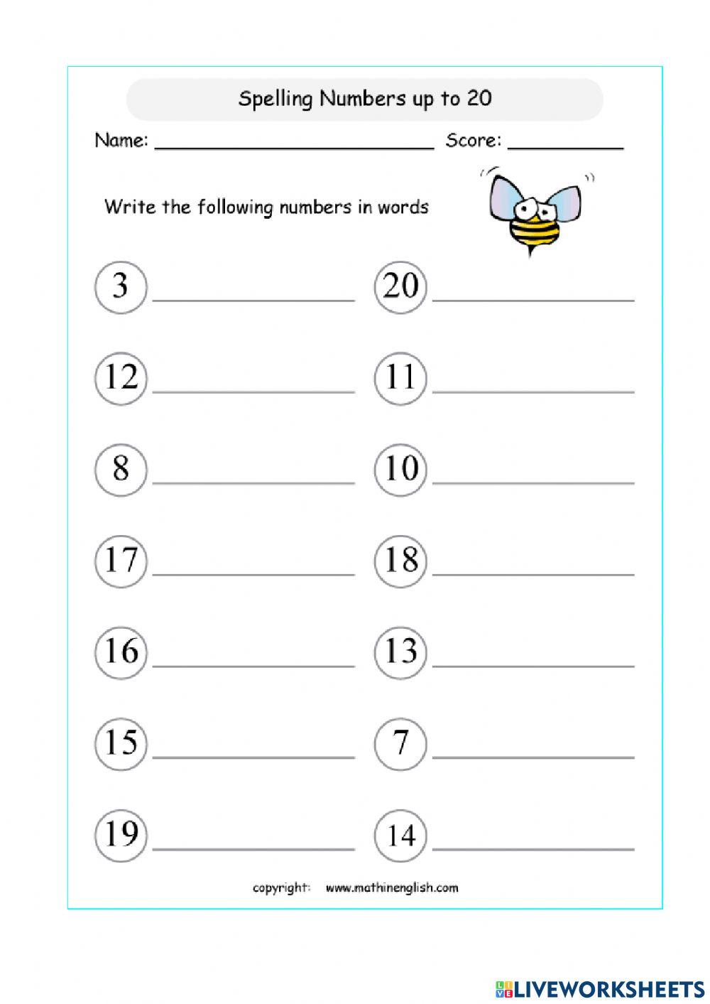 Number Names 1 20 online exercise for Live Worksheets
