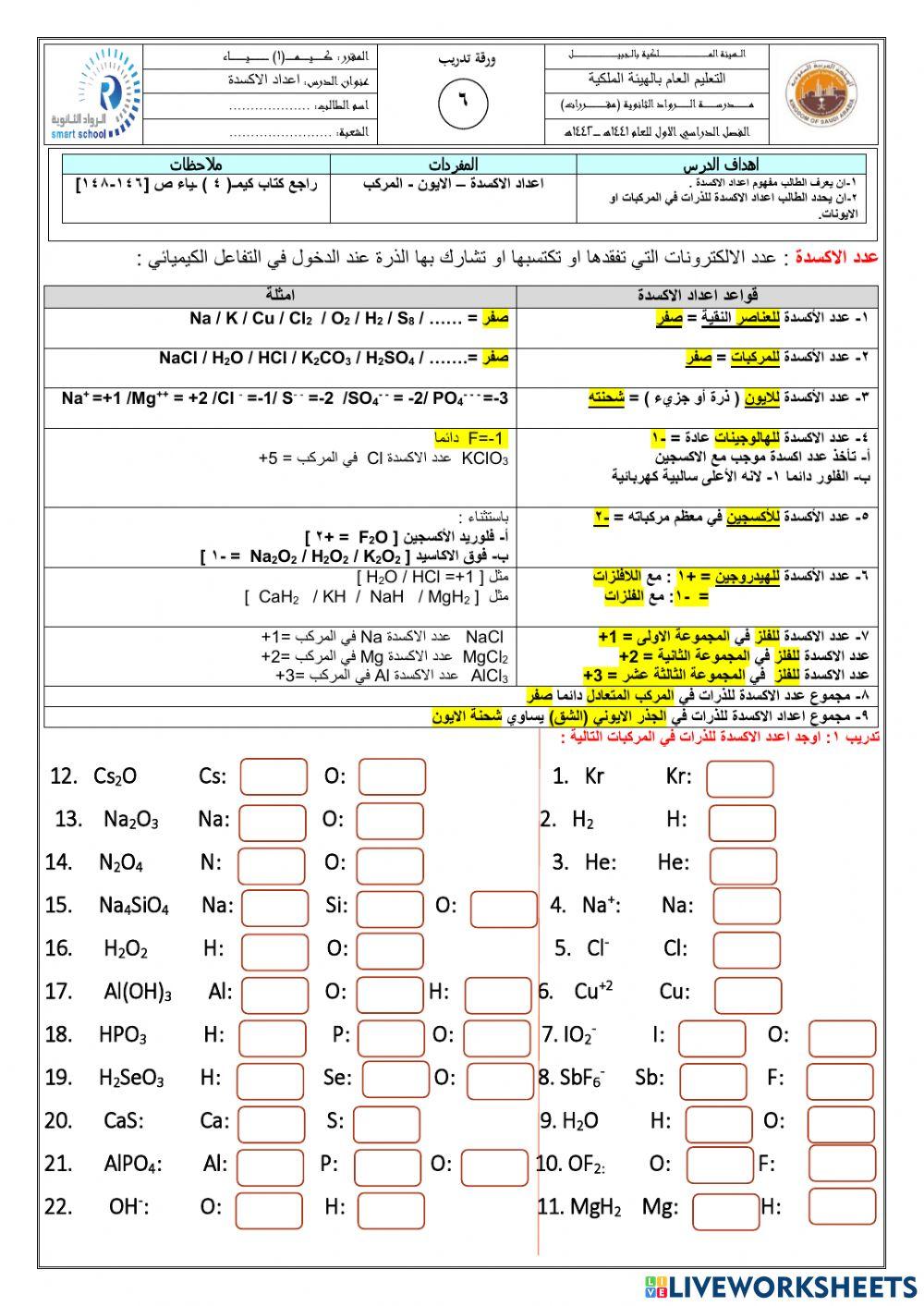 اعداد الاكسدة
