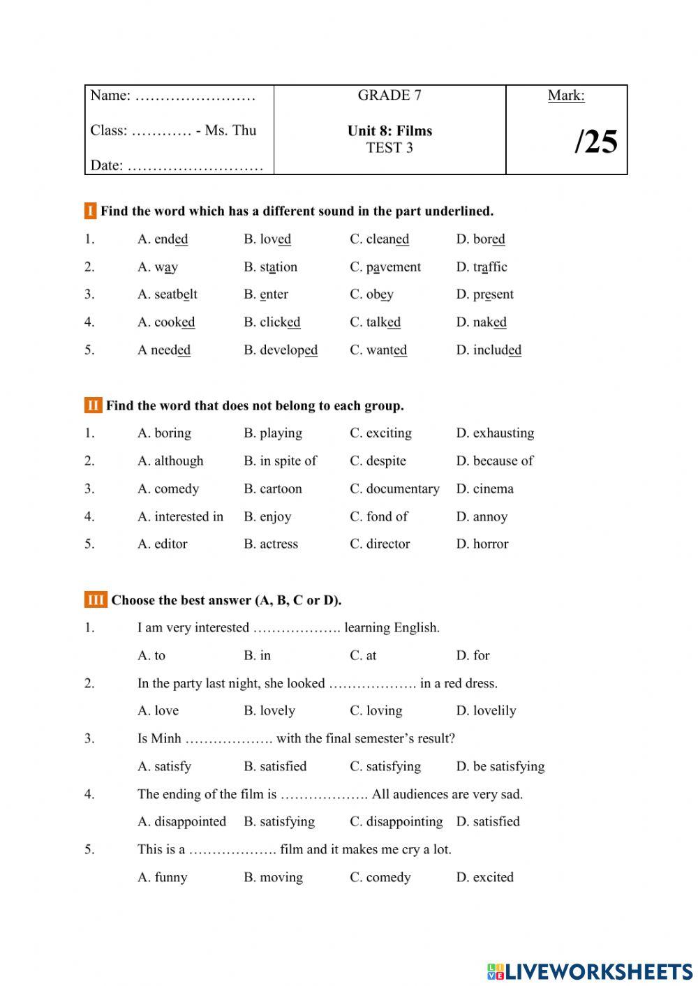 English 7 unit 8 test 3
