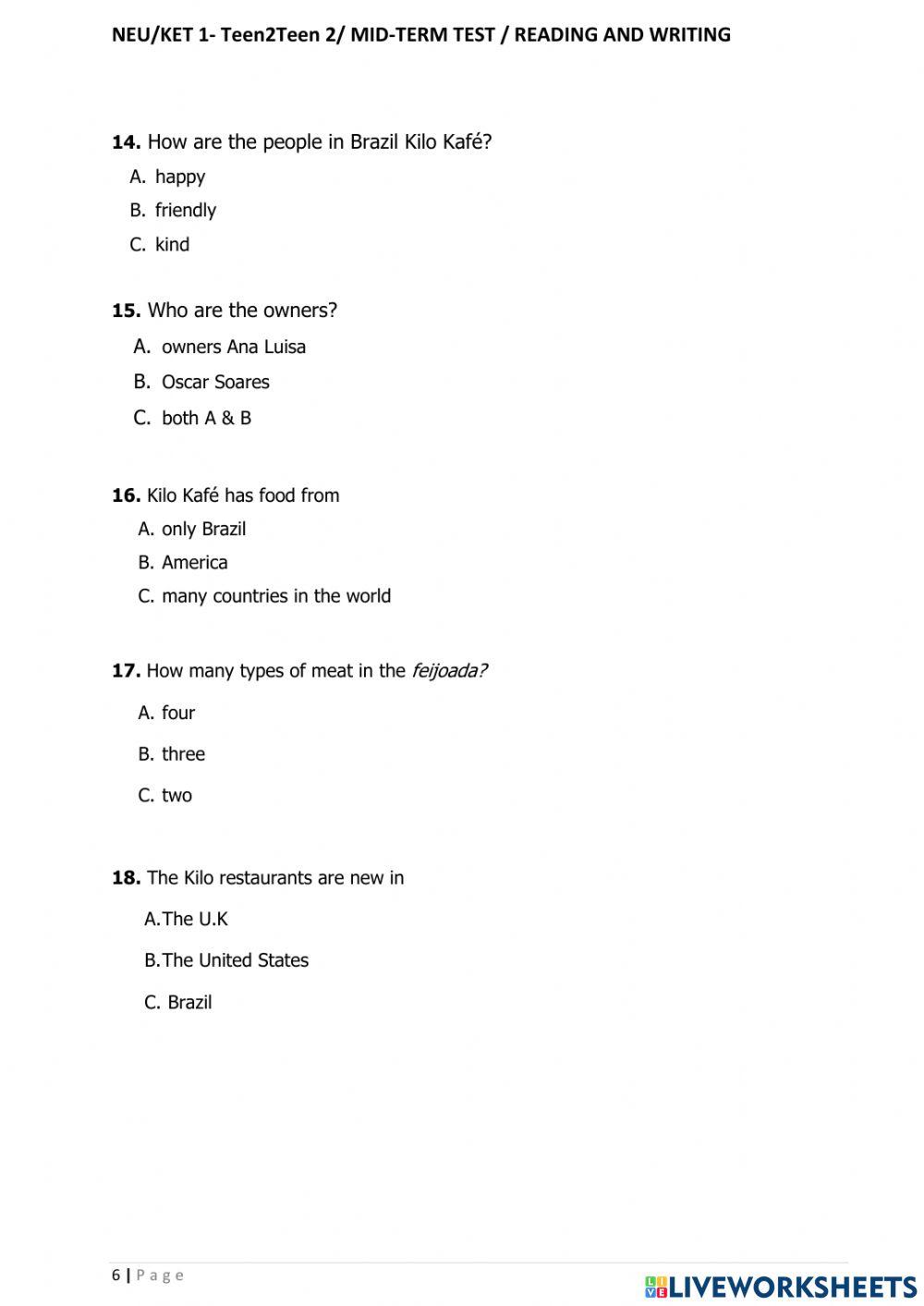 Ket 2 midterm read and write