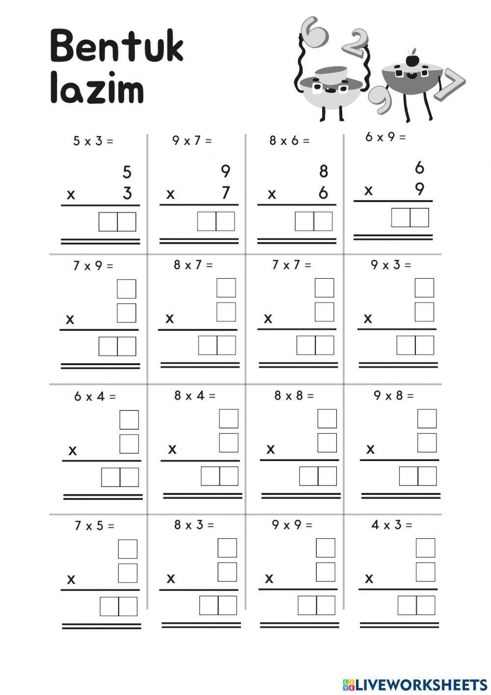 Latihan operasi bentuk lazim tambah, tolak dan darab