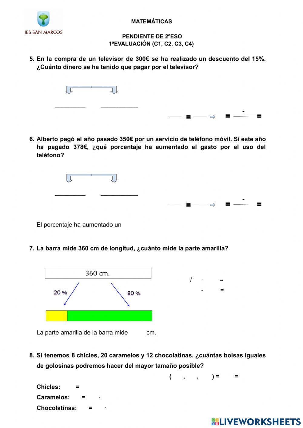 Examen pendiente 2ºESO 1ªevaluación