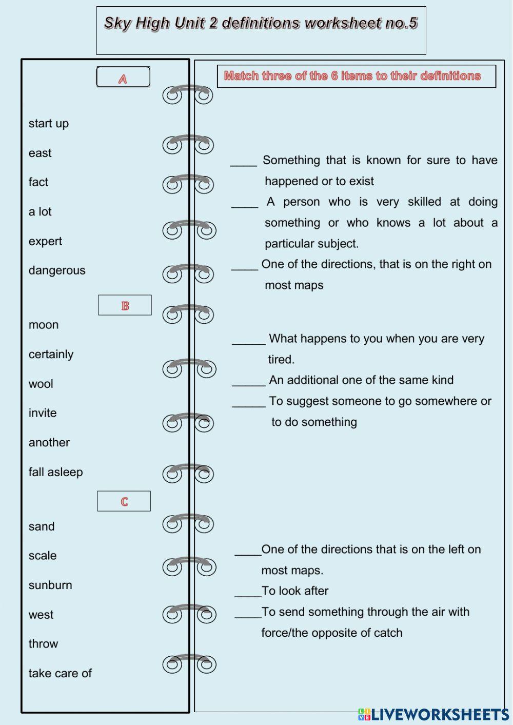 Band 2 Sky High unit 2 vocabulary-definitions