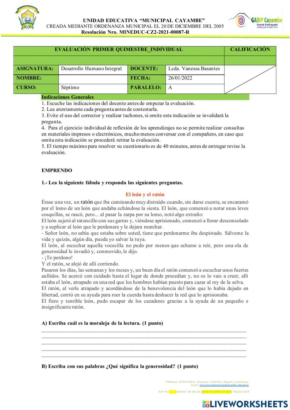 Evaluación Quimestral DHI