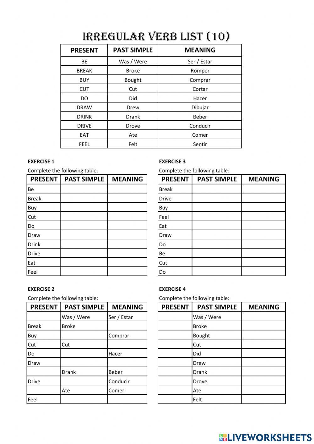 Irregular verbs
