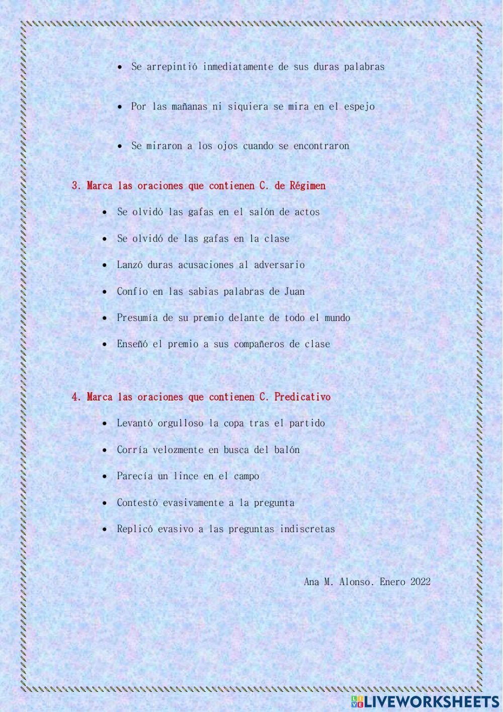 Funciones de la oración simple.