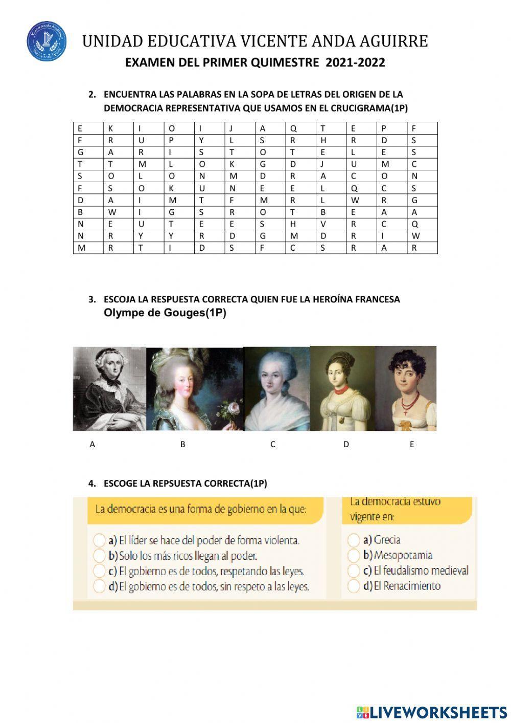 Examen del primer q primero bachillerato