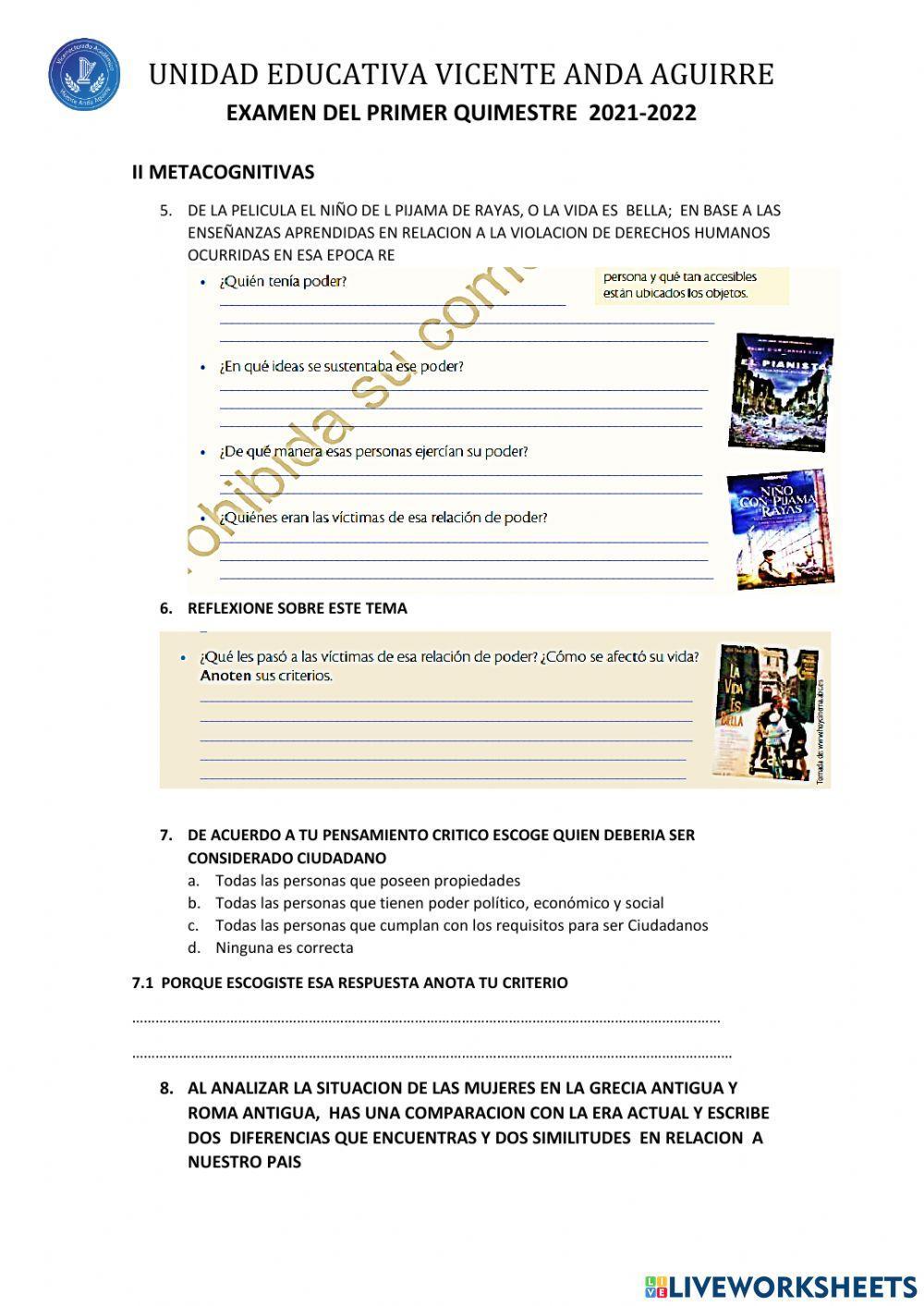 Examen del primer q primero bachillerato