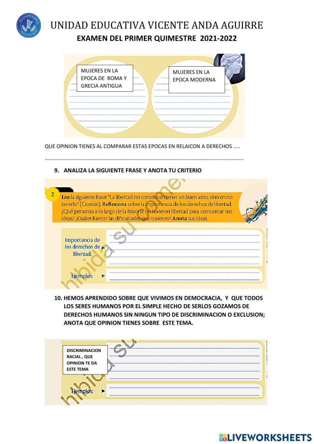 Examen del primer q primero bachillerato