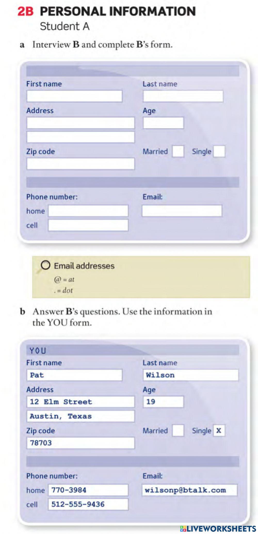 Personal Information filling a form