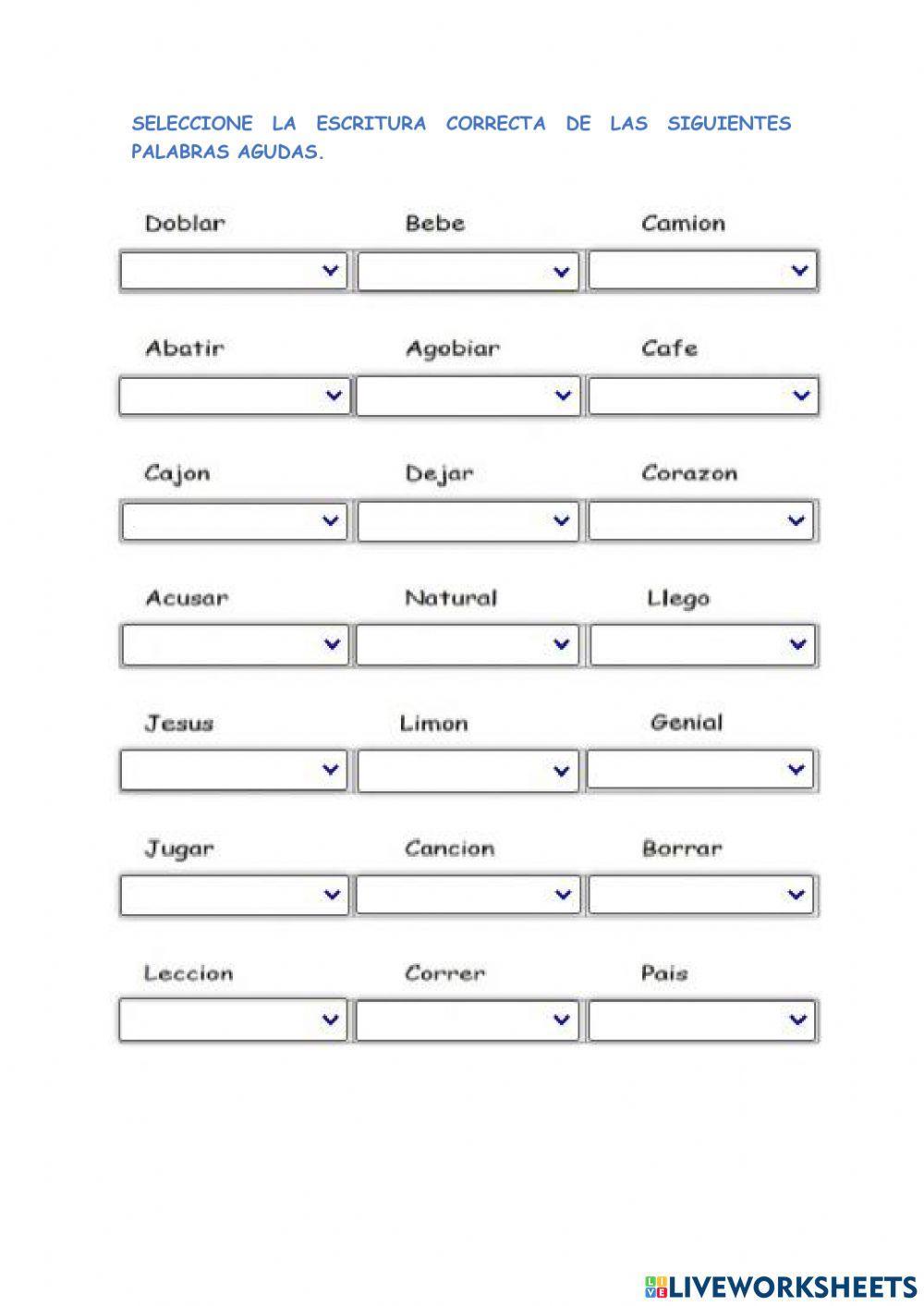 Palabras agudas, graves y esdrújulas