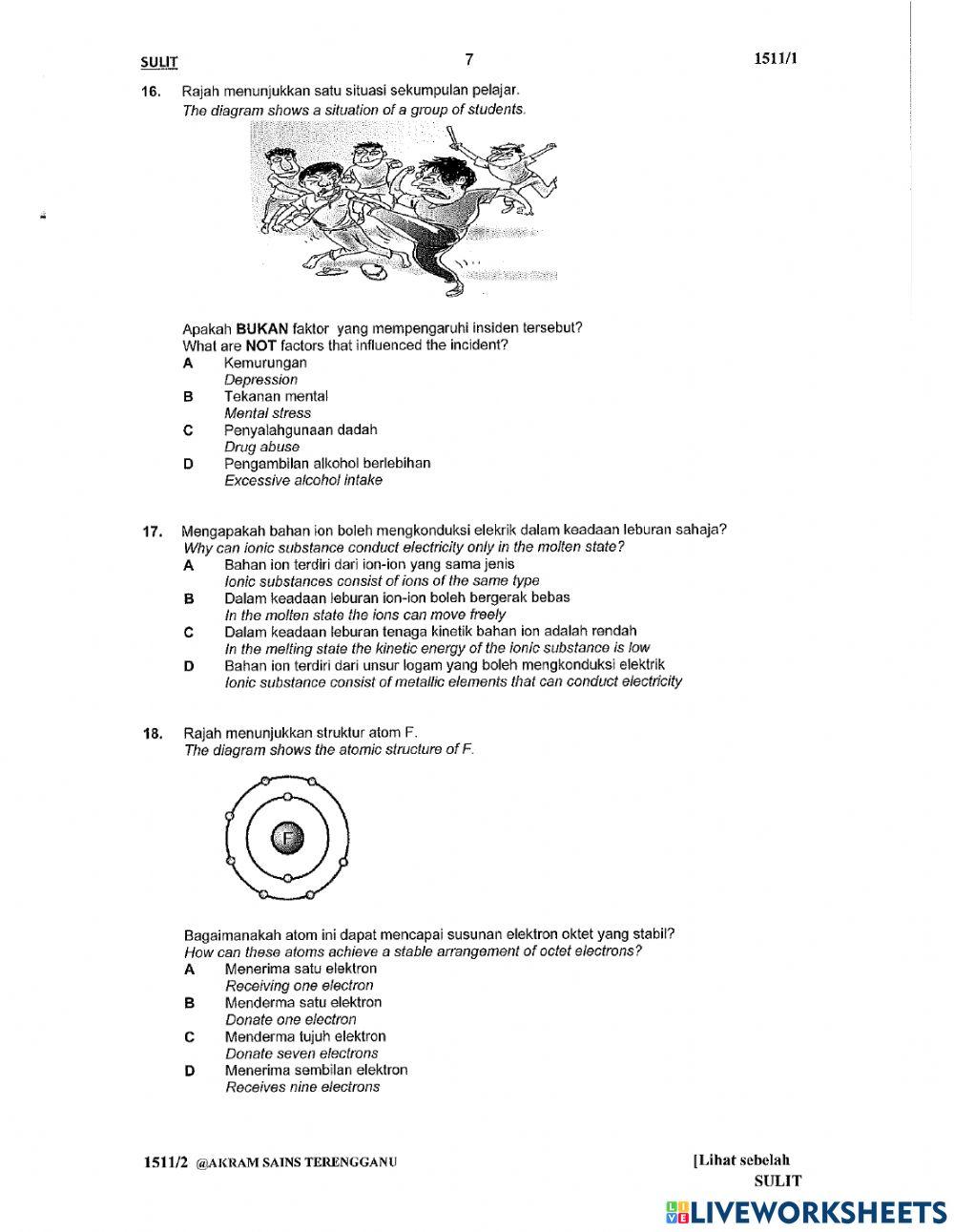Percubaan sains spm 2021 - terengganu kertas 1
