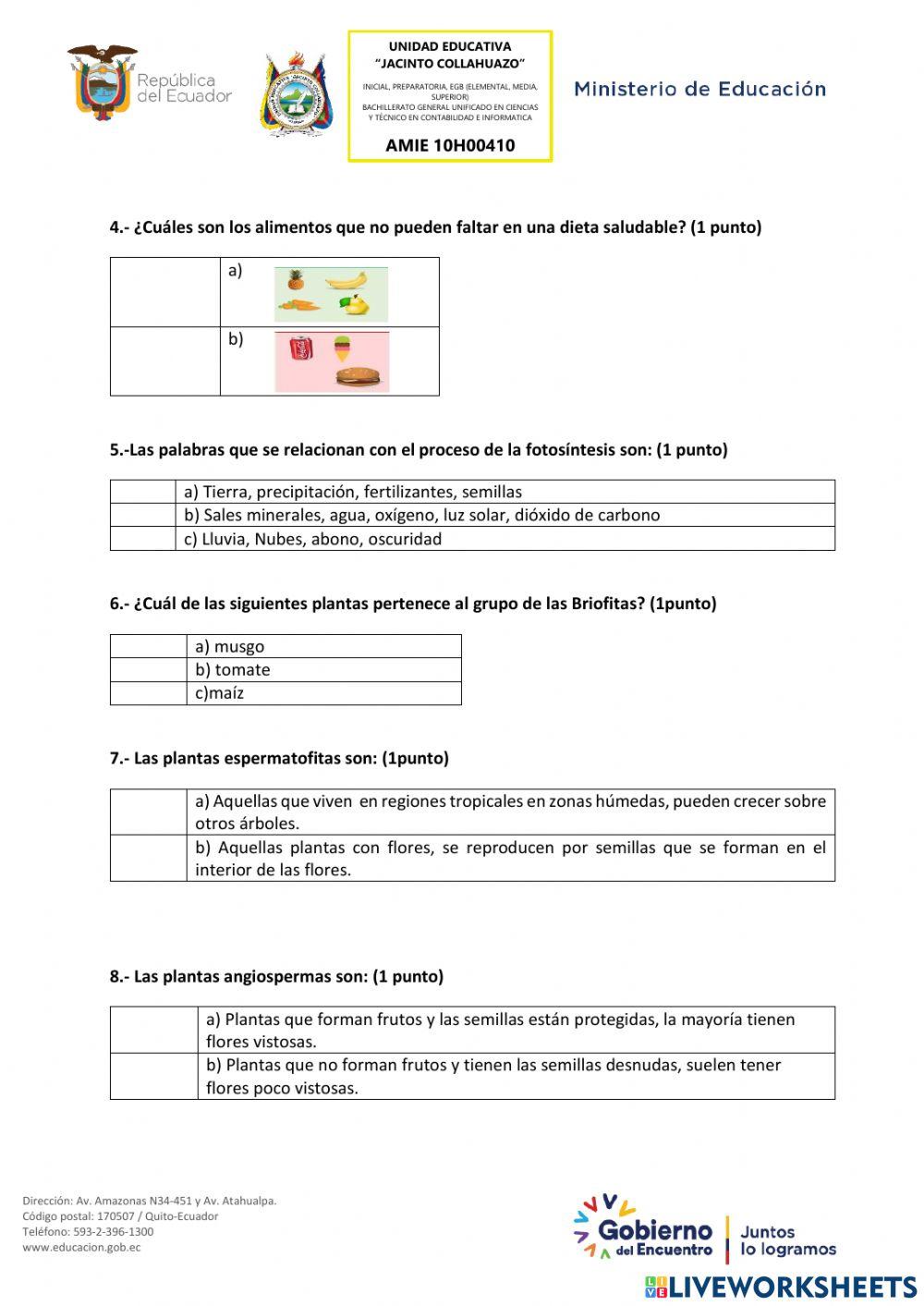 Prueba quimestral de ciencias naturales