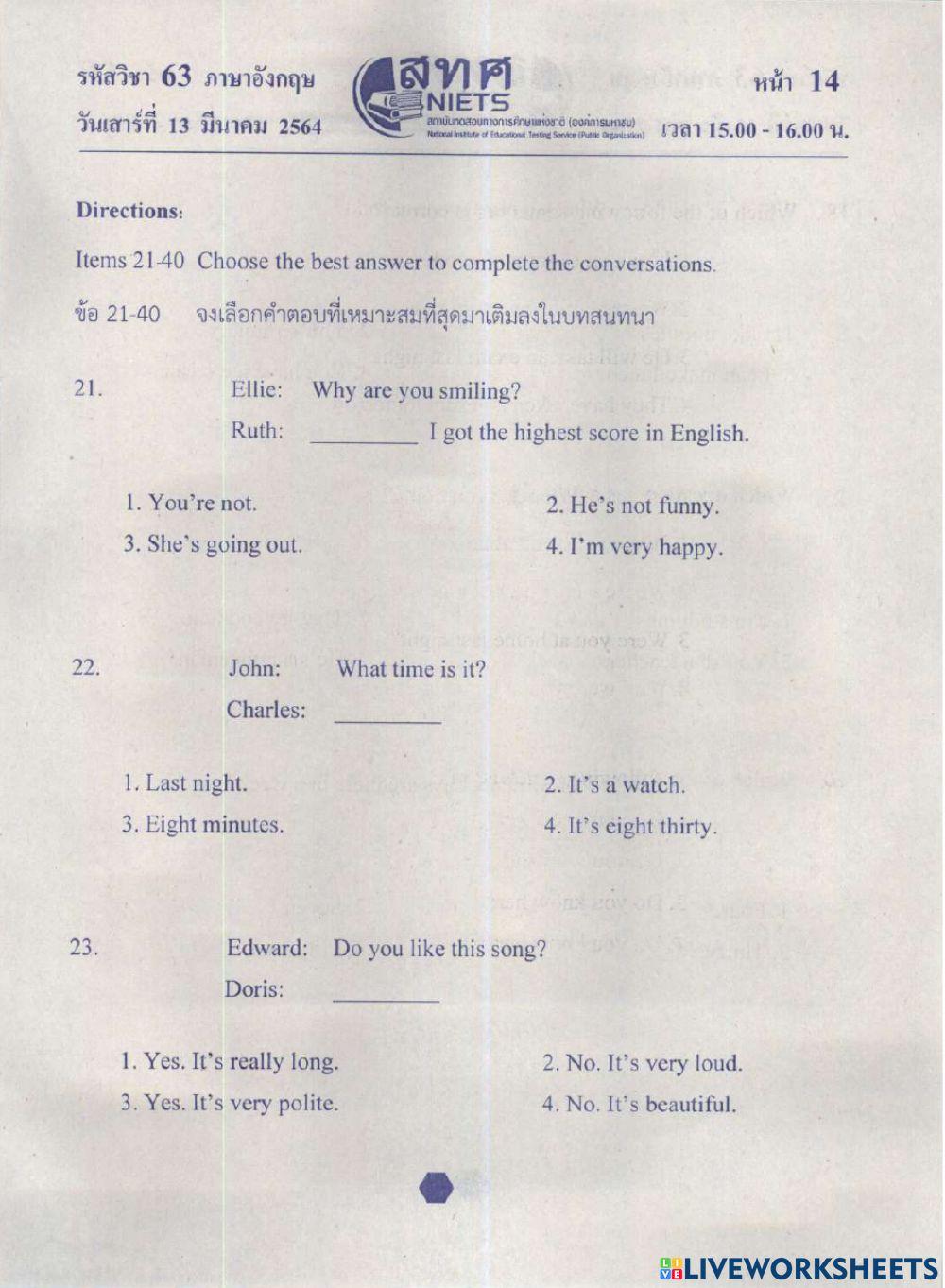 English ONET P.6 2563 Part 2 No.11-29