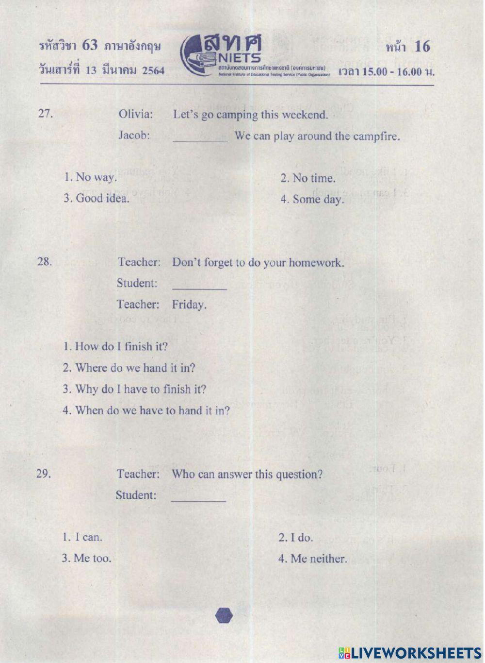 English ONET P.6 2563 Part 2 No.11-29