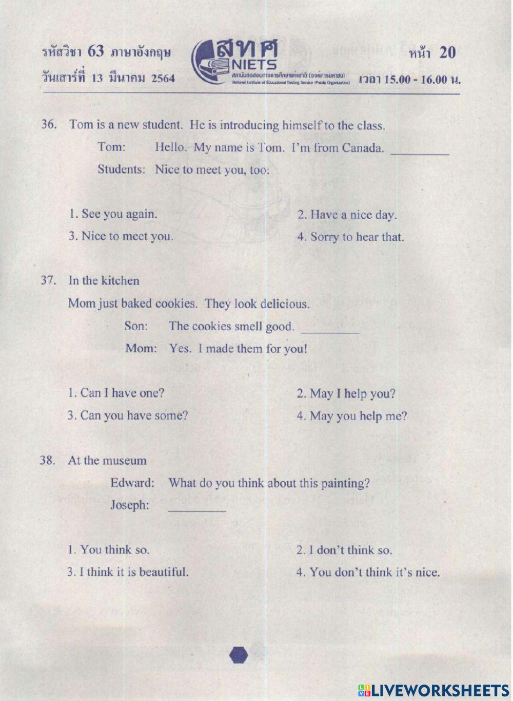 English ONET P.6 2563 Part 3 No.30-40