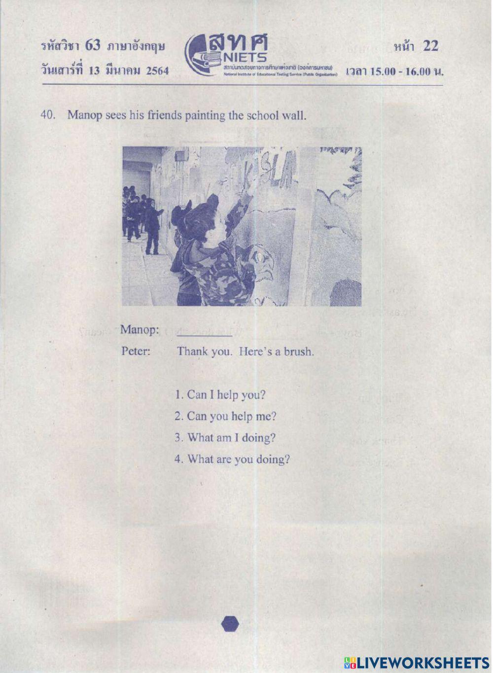 English ONET P.6 2563 Part 3 No.30-40