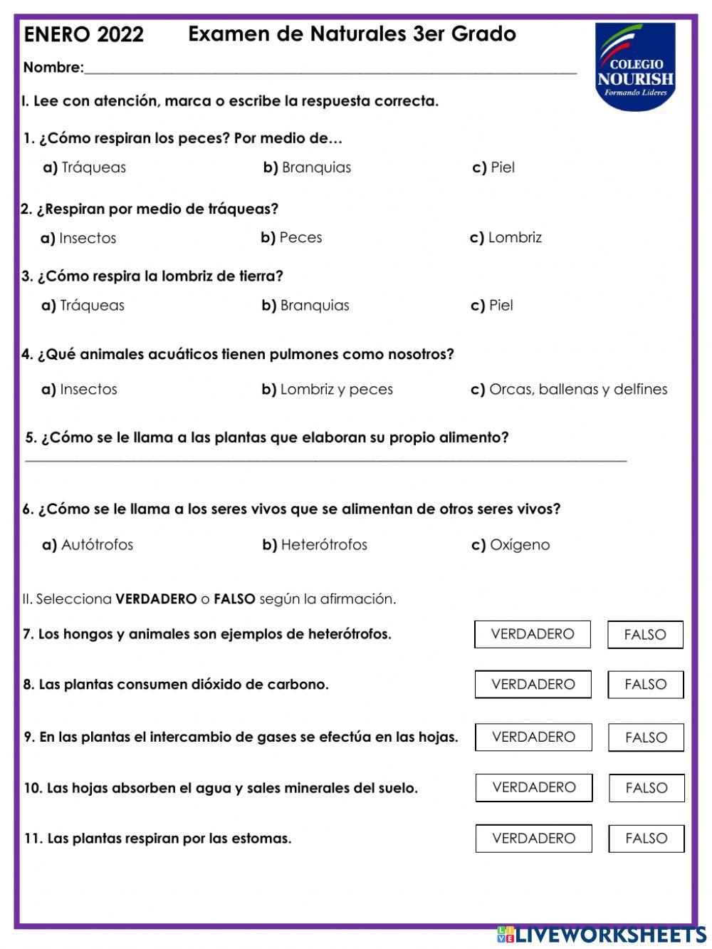 Examen de Naturales 3ero