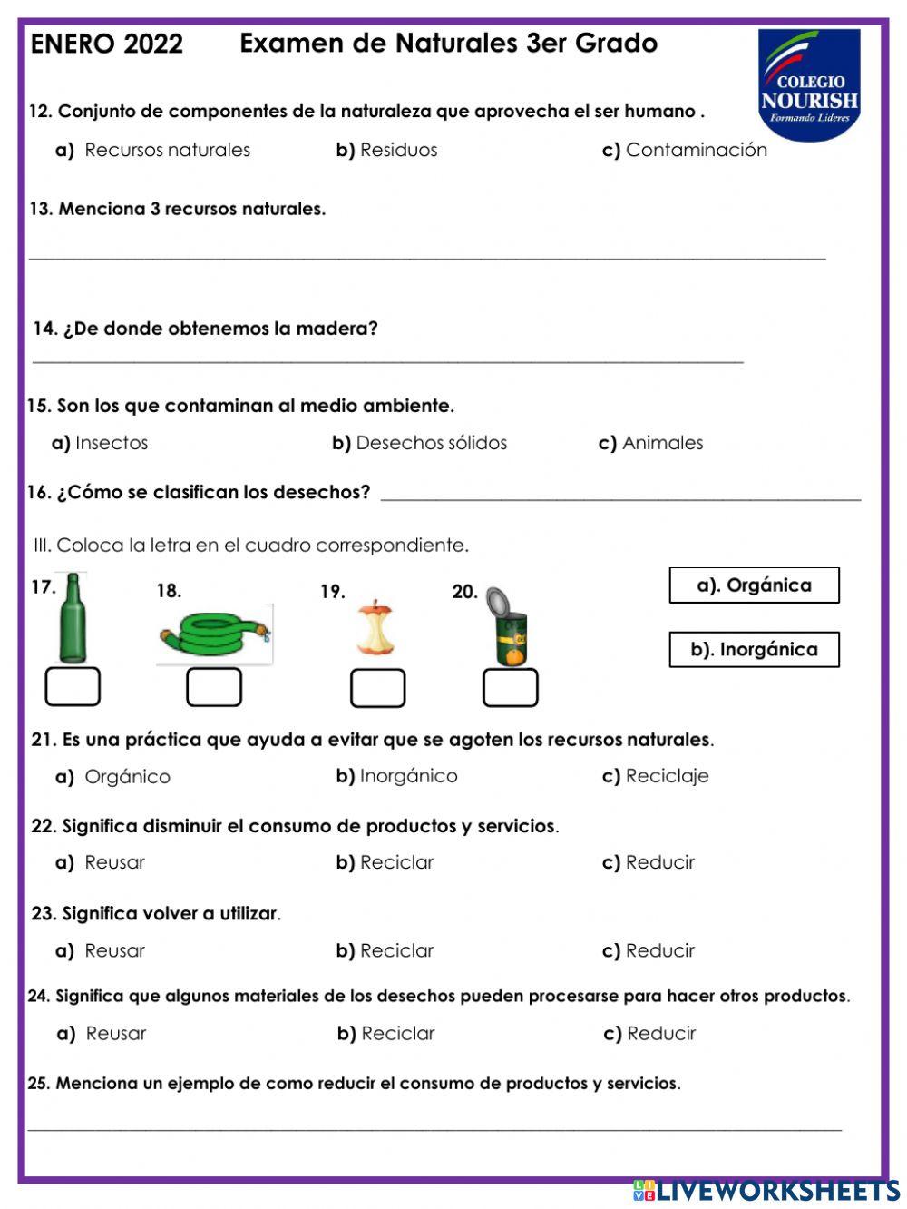 Examen de Naturales 3ero
