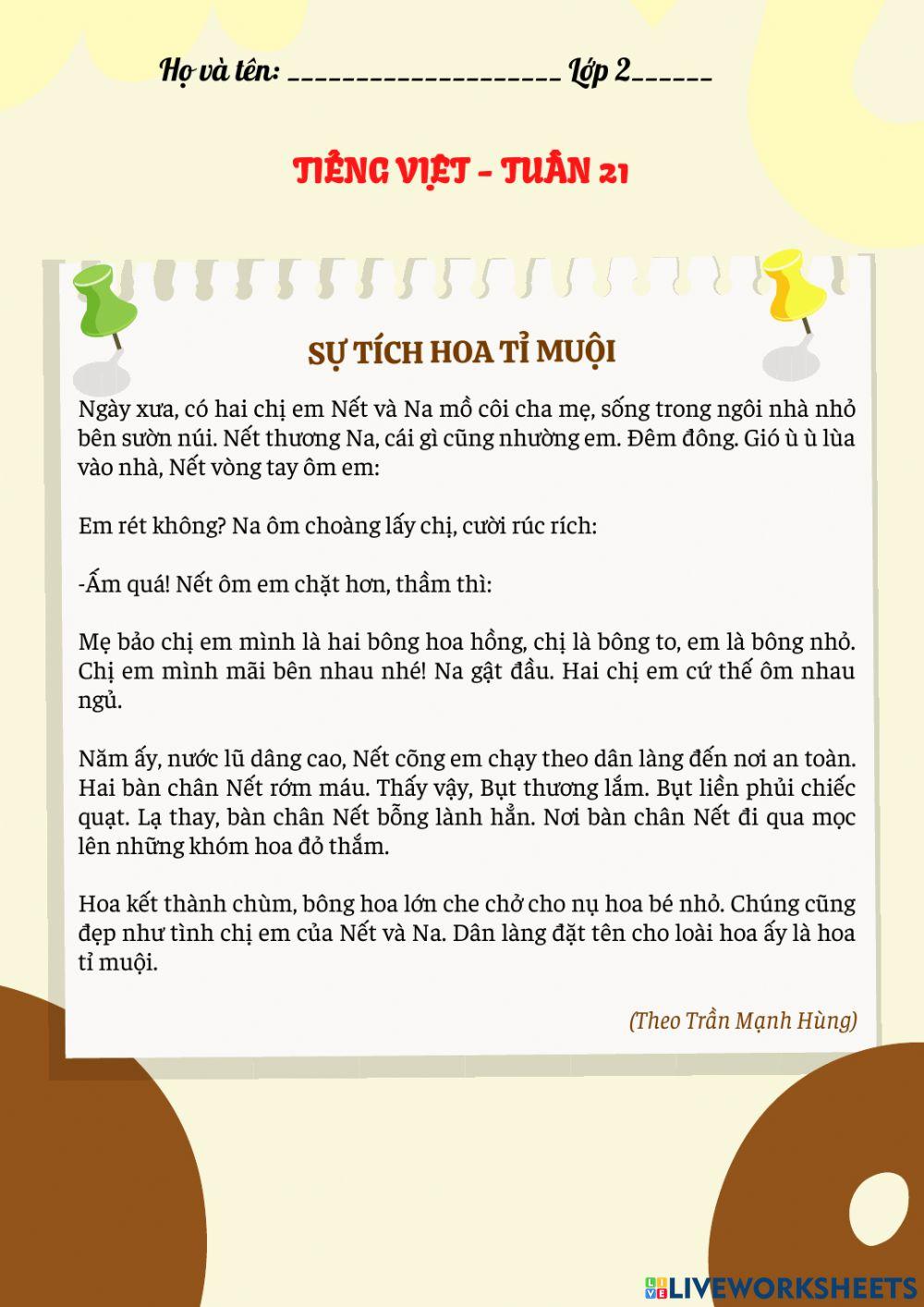 Bài tập cuối tuần 21 TV 2