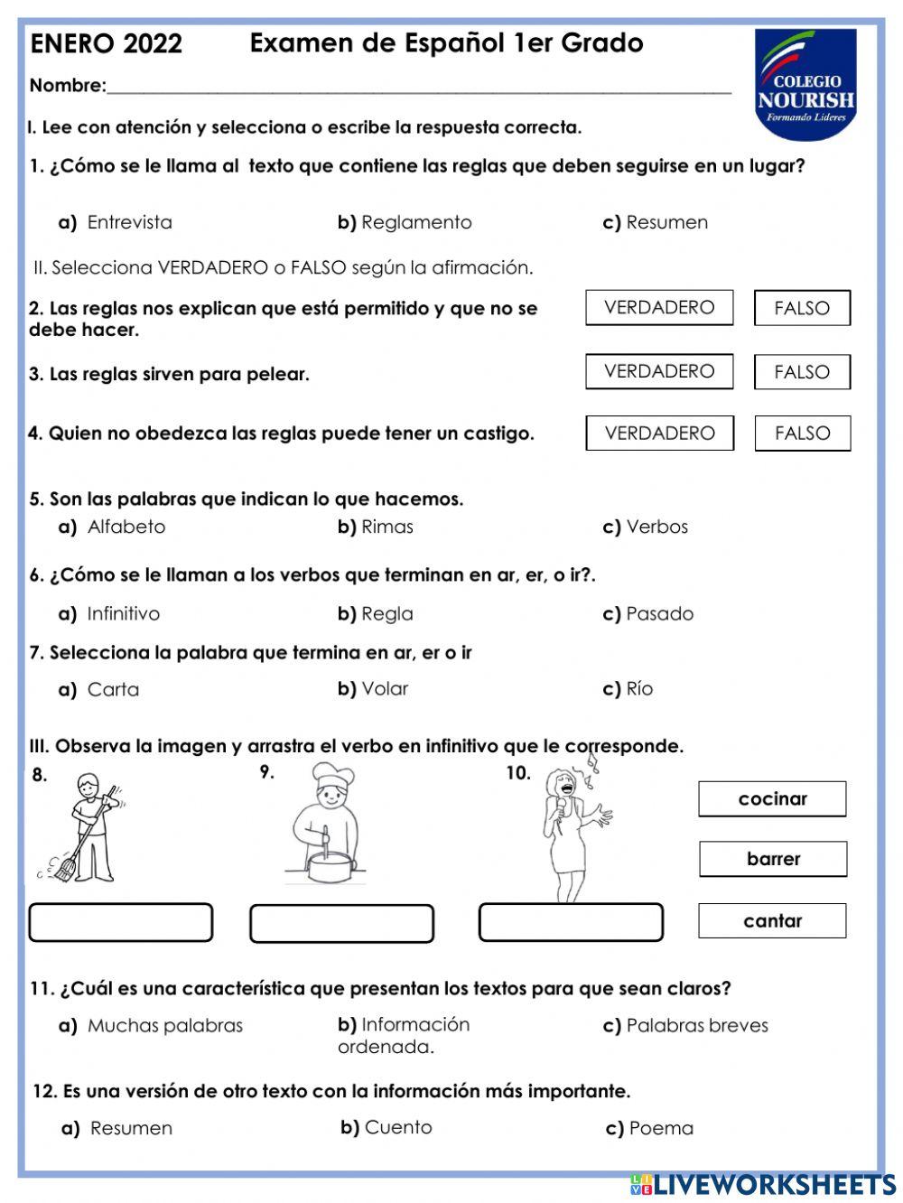 Examen de Español 1ero