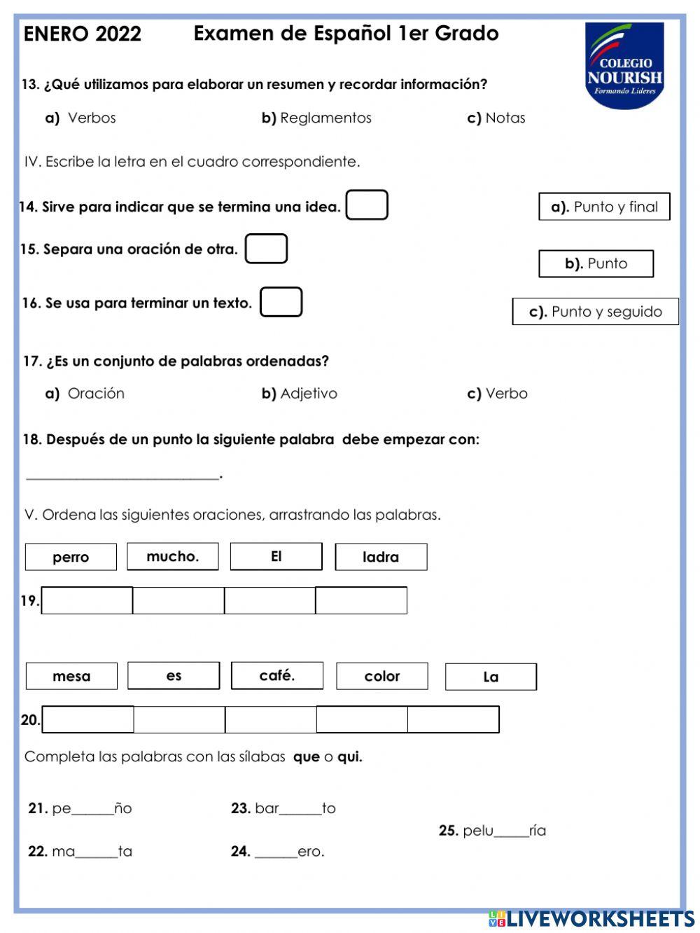 Examen de Español 1ero