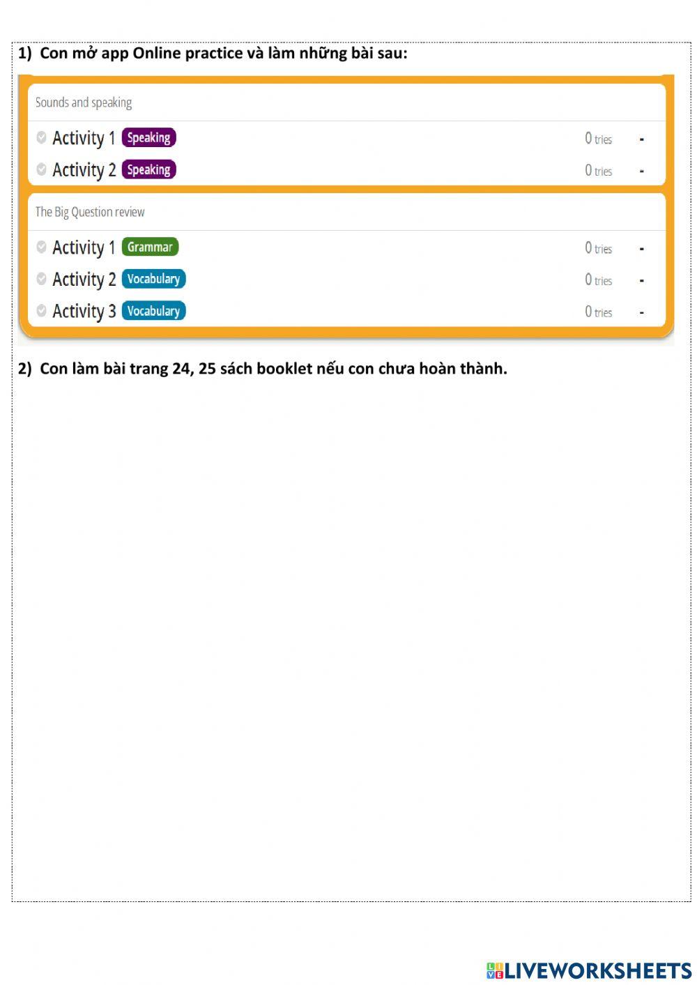 Phiếu giao bài tuần 4 tháng 1 G1-OIC