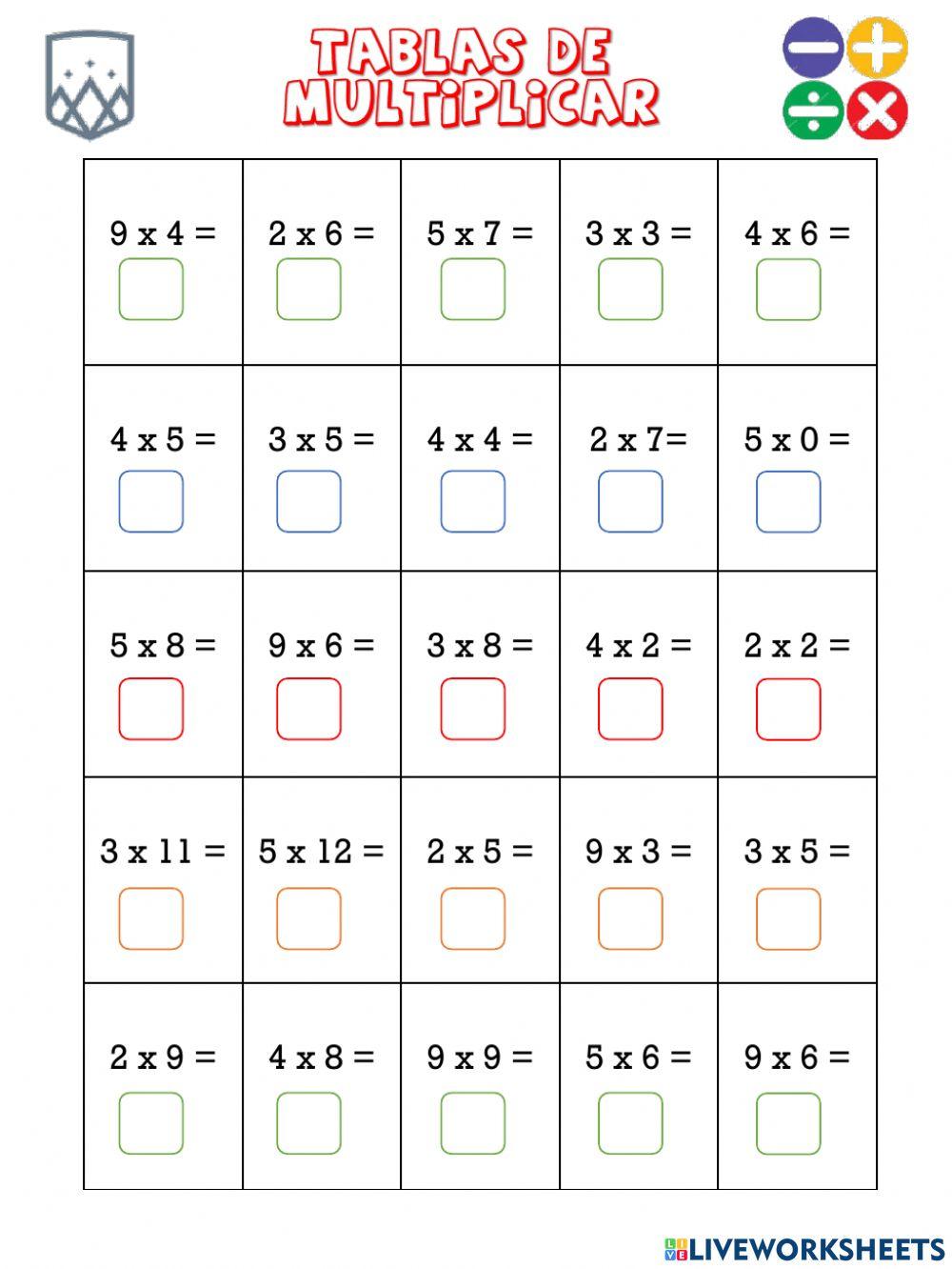 Tabla de multiplicar 2,3.4.5 y 9