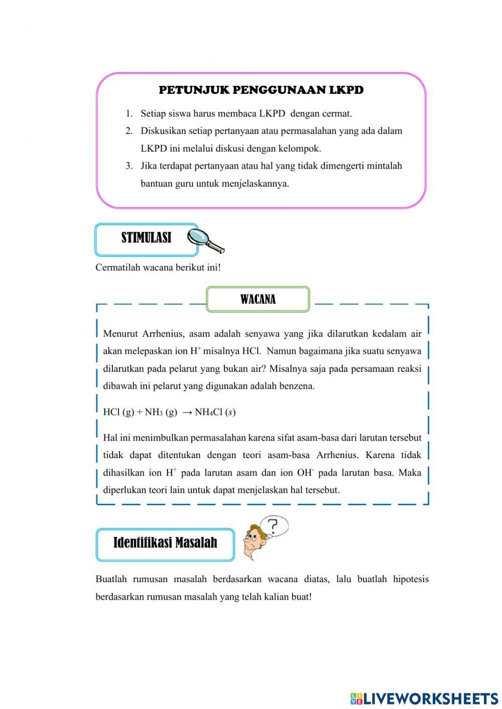 E-lkpd teori asam basa bronsted-lowry