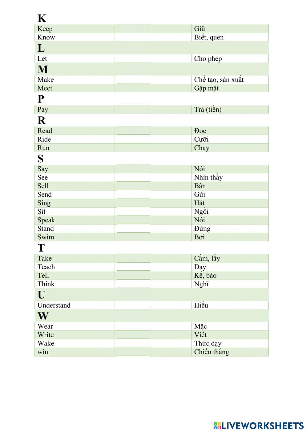 Common irregular verbs