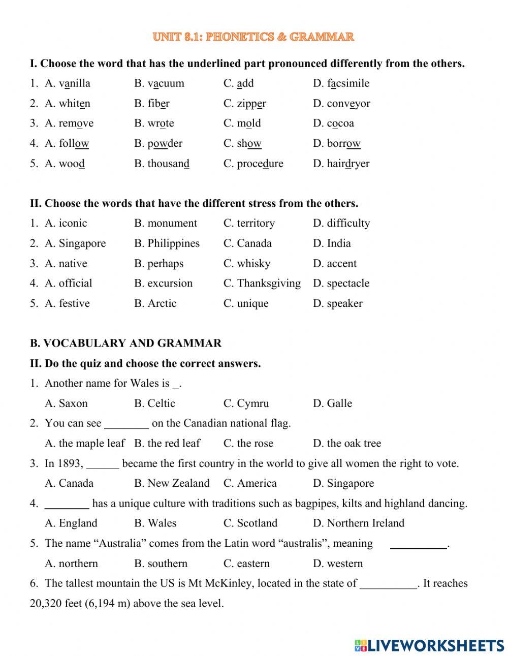 Y8 Unit 8.1 - Phonetics&Grammar