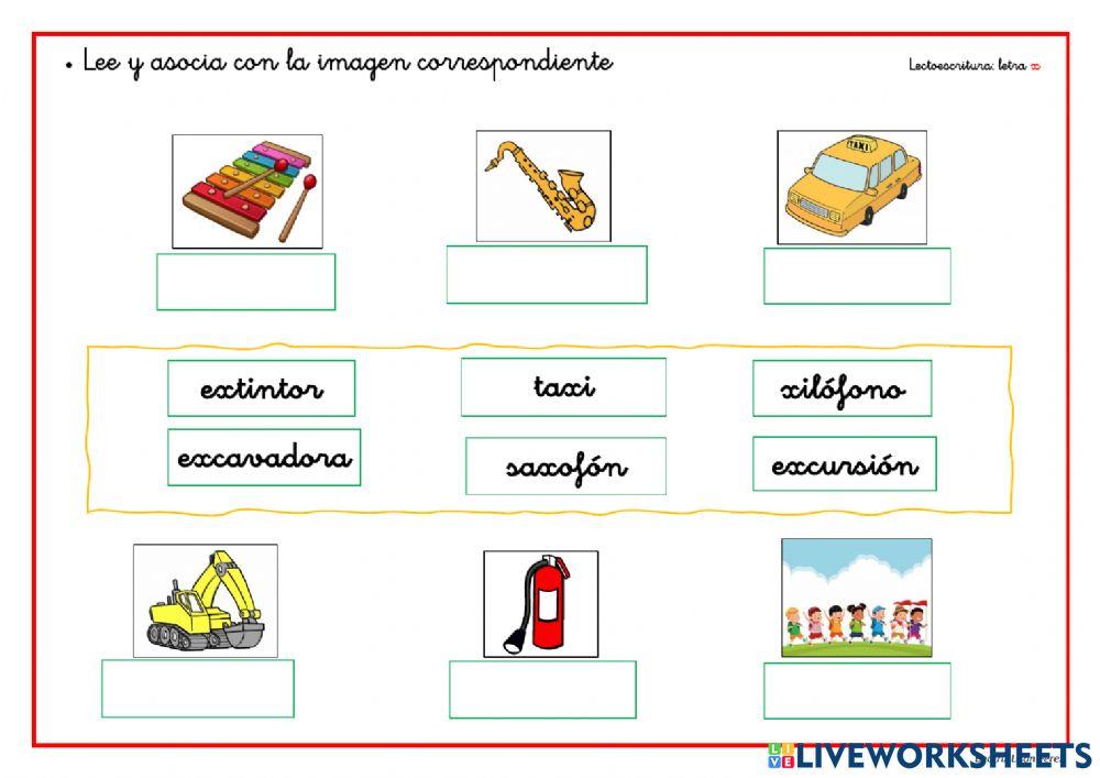 Lee y une con su dibujo correspondiente - palabras con x
