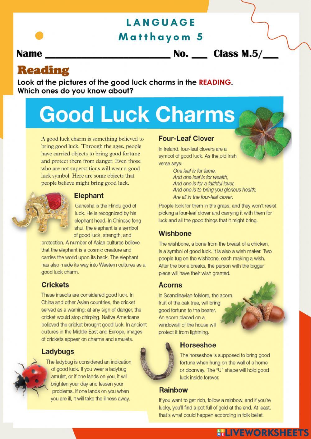 Good Luck Charms worksheet | Live Worksheets