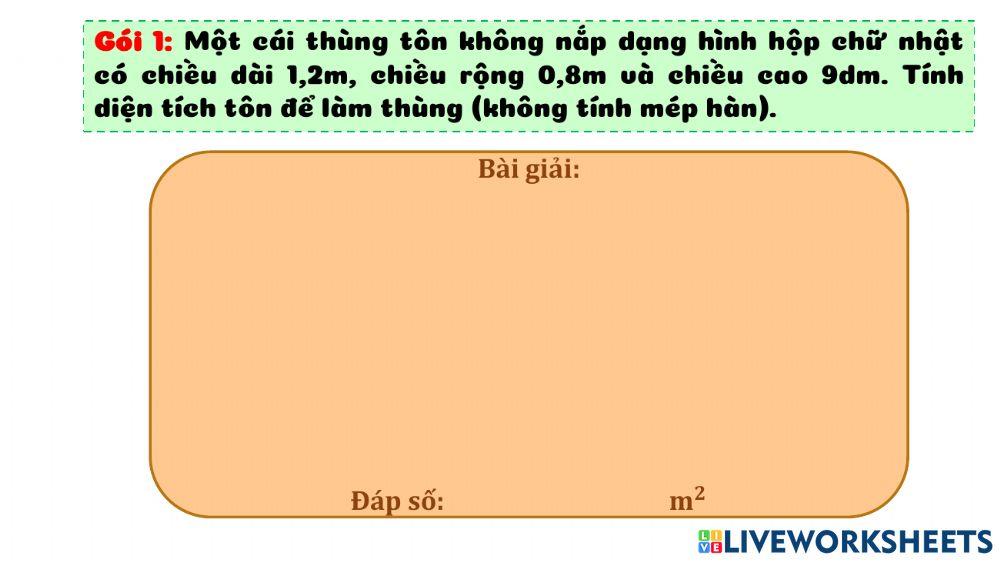 Diện tích xung quanh và diện tích toàn phần hình hộp chữ nhật