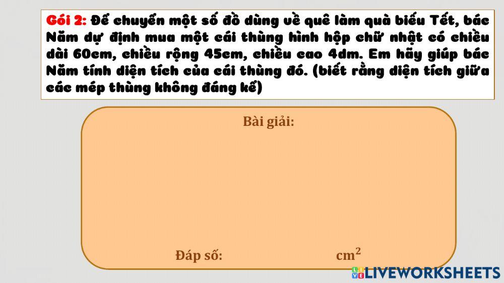 Diện tích xung quanh và diện tích toàn phần hình hộp chữ nhật