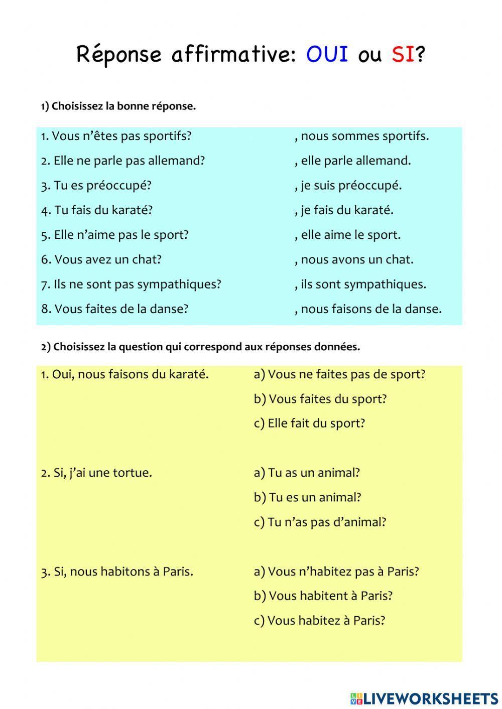 Réponse affirmative avec oui-si